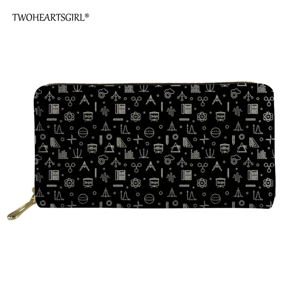 

Twoheartsgirl Black Math Formula Print Leather Wallets for Women Long Female Phone Card Holders Personalized Clutch Coin Purse