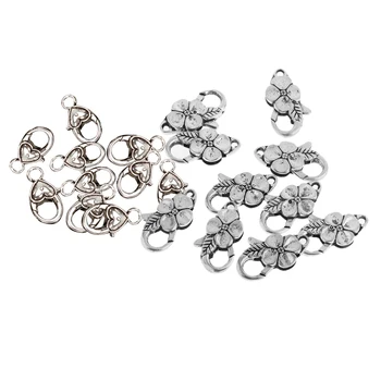 

20pcs Antique Silver Heart Flower Lobster Clasp Hooks For Necklace Bracelets