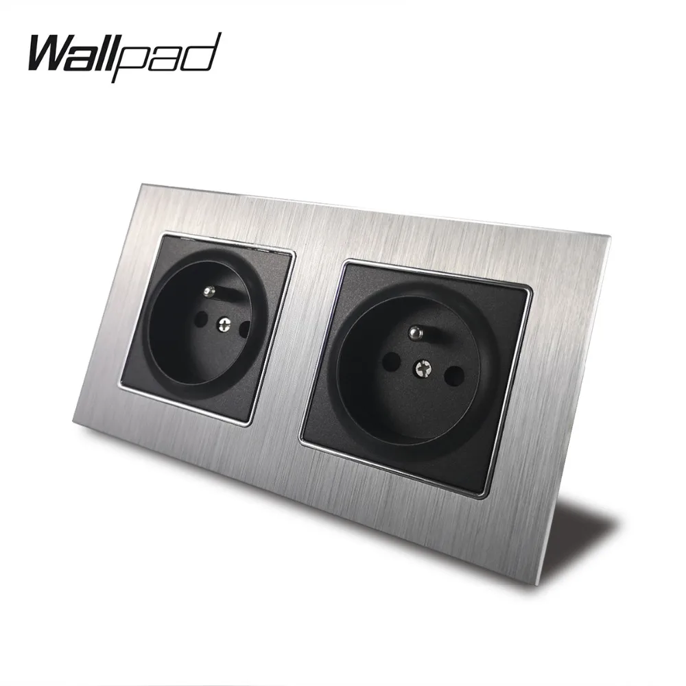 

Metal Double French Outlet Socket with Claws Back Wallpad 156*86mm Silver Satin Metal Panel Wall Power Supply 16A Socket