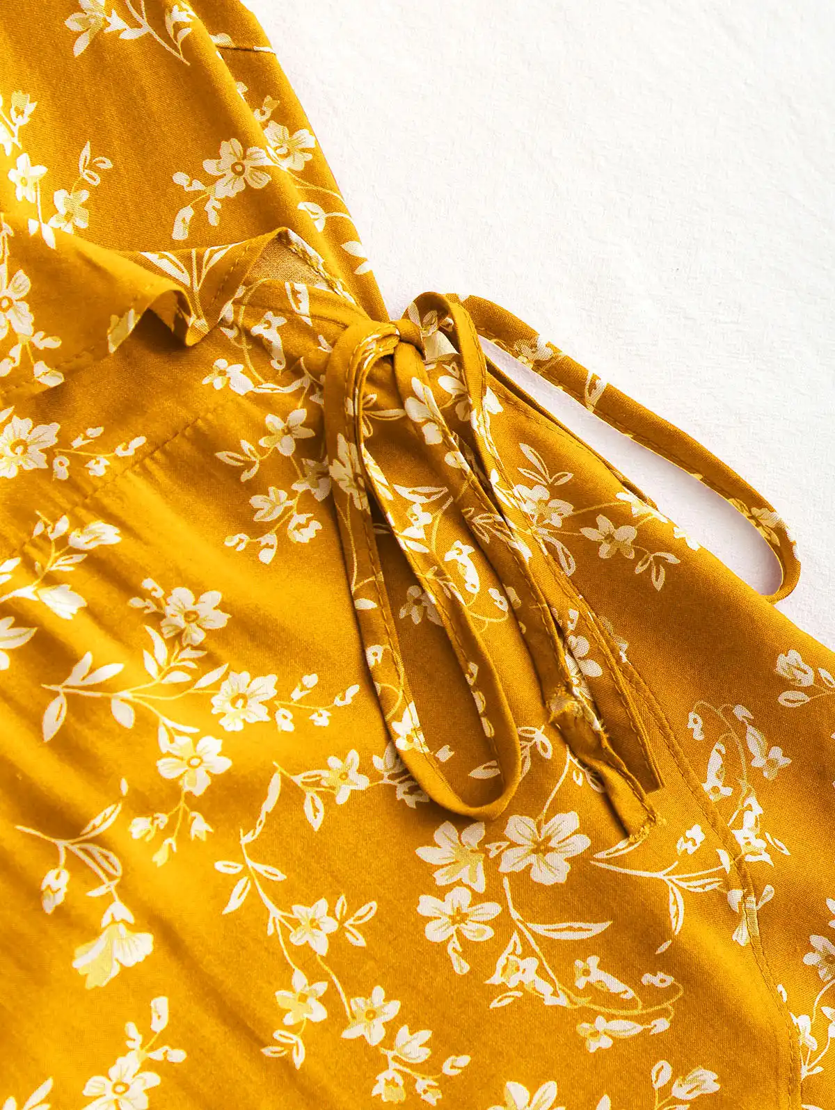 tiny floral ruffle mini wrap dress