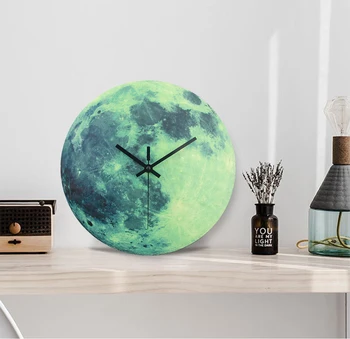 

30 cm Moon Luminous Wall Clock 2019 New Arrival Hot Sales MDF Wood Circular Quartz Clocks Home Decor Bedroom Decoration Gifts