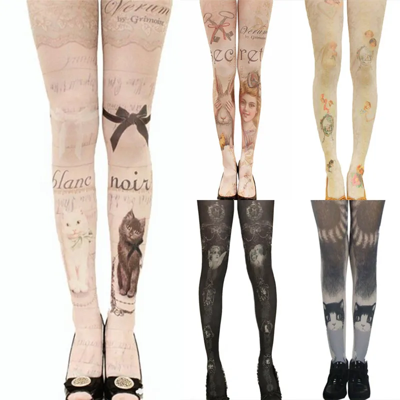 

JCAAAP Women Tights With Cats Harajuku Tattoo Cat Pantyhose For Women pantyhoses Lolita Female Fancy Stocking Medias Party Pants