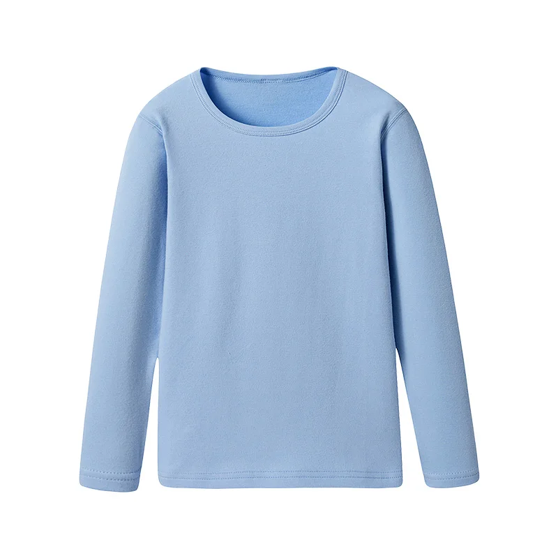 Детское термобелье; хлопковые мягкие подштанники для мальчиков и девочек; зимние теплые однотонные пижамы с круглым вырезом для малышей; одежда для сна; Детские От 3 до 14 лет - Цвет: Angle Blue
