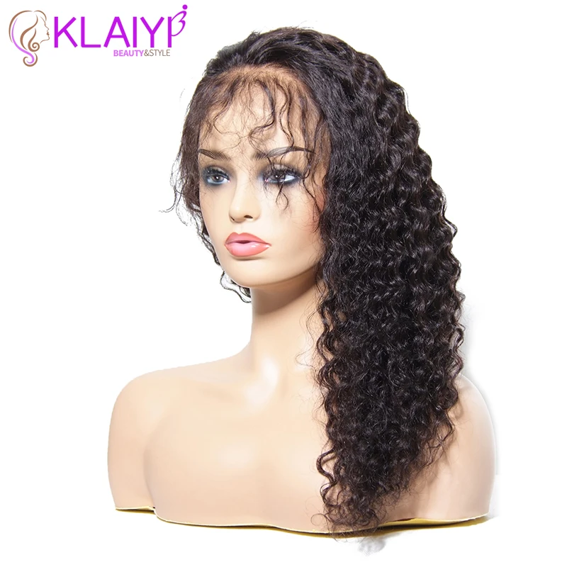 Klaiyi Hair Wig Series Brizilian Curly Wave Remy Hair Wig 10-24 Inch Front Lace Wigs 150% Density Human Hair Wig Natural Color