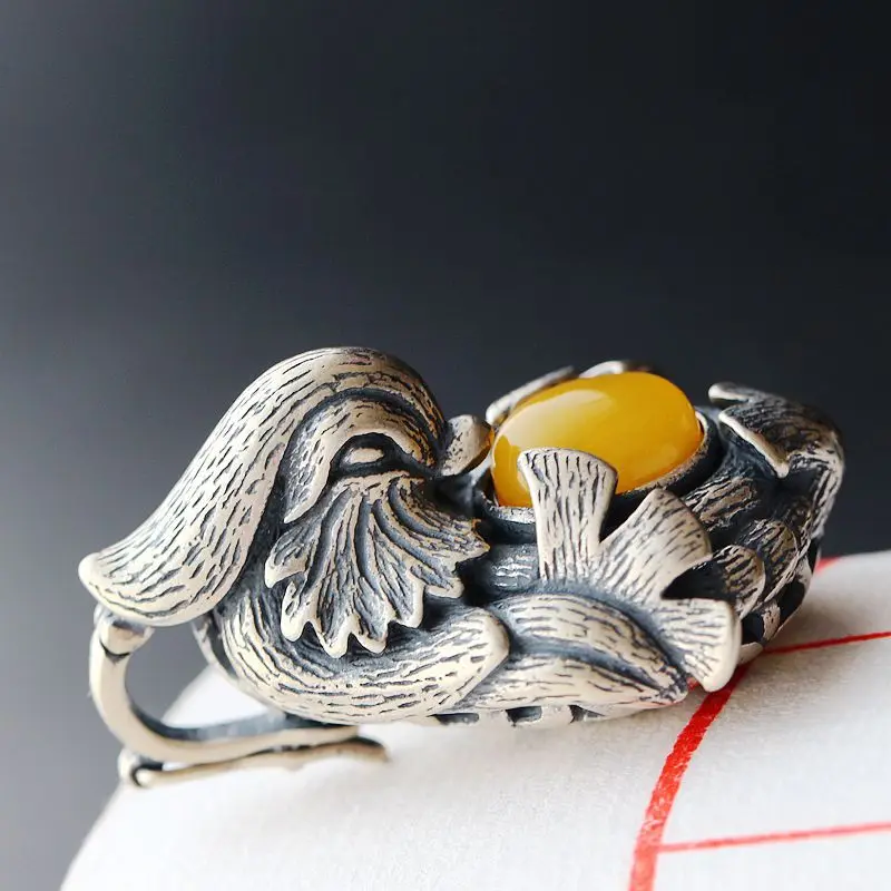 

handmade with natural beeswax Thai silver pendant 925 sterling silver restoring ancient ways is yuanyang silver pendant