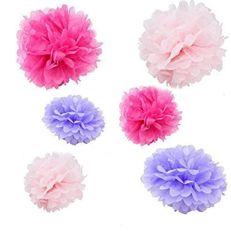 

24xNEW mix sizes baby girl PINK LAVENDER FUCH tissue paper flowers bunting pom poms wedding party wall hanging decorative flower