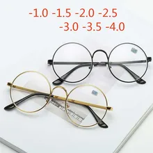 Металлическая круглая оправа, ретро очки для женщин и мужчин, очки для близорукости с градусом-1,0-1,5-2,0-2,5-3,0-3,5-4,0