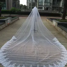 SHAMAI один слой кружевной край, длинный 2 метра* 3 метра Длина вуаль для свадьбы в соборе длина венчальная Фата свадебная аксессуары