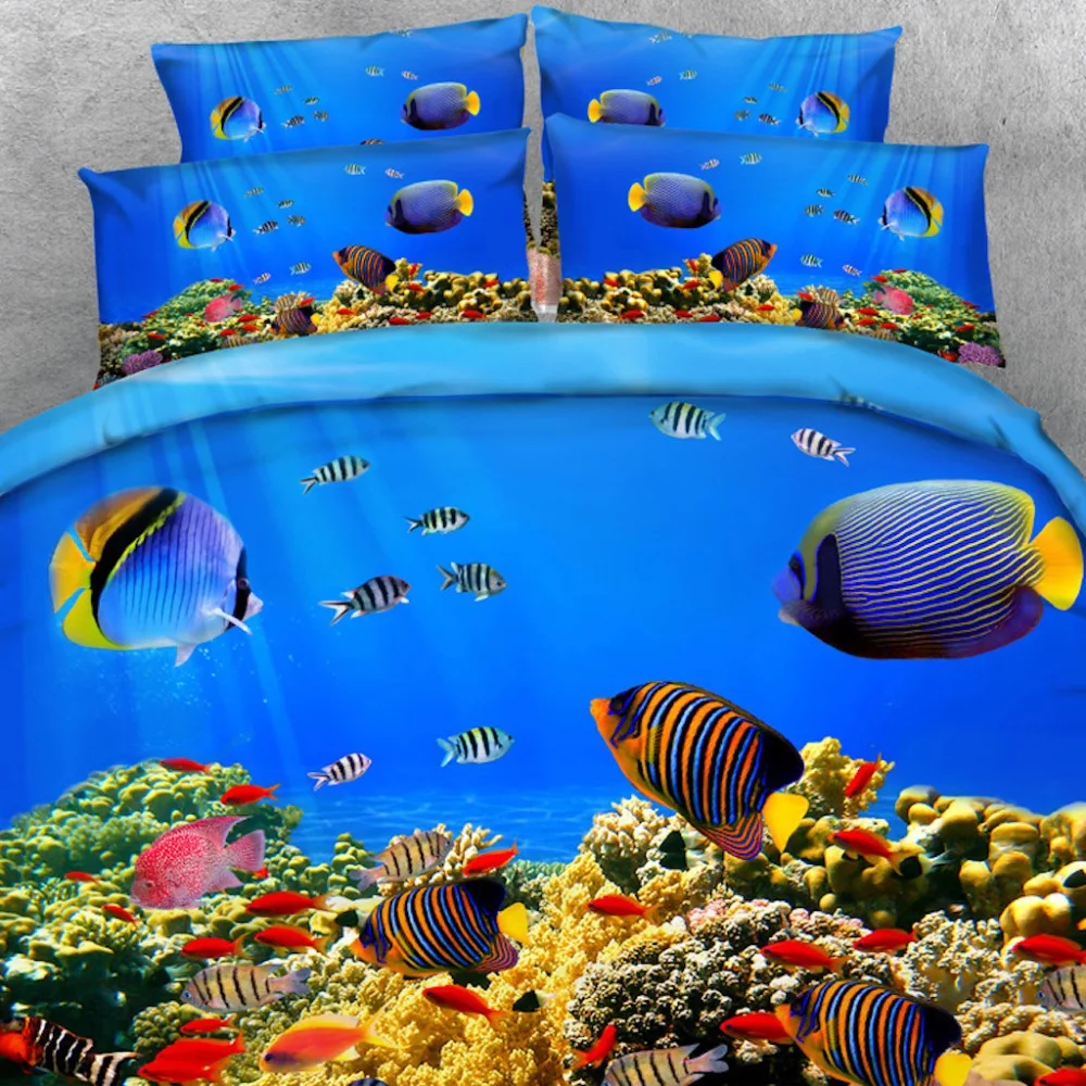 

Goldeny Brand 3 Parts Per Set Tropical Fish and Blue Coral Reef 3d marine bedding set Children Bbed Linens