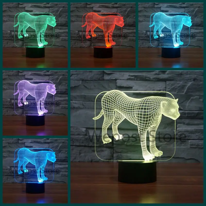 3D Animal Leopard LED Illusion Night Lights Colorful Acrylic USB Table