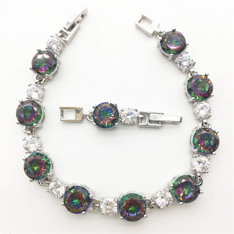 Cheerful Rainbow Mystic White color Sterling Silver Overlay Link Chain