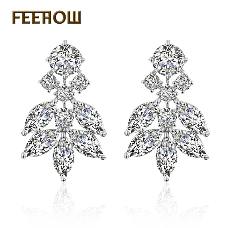 

FEEHOW Clear White Yellow Marquise Cut Top Quality Cubic Zirconia Stud Earrings for Women Fashion Flower Jewelry FWEP2240