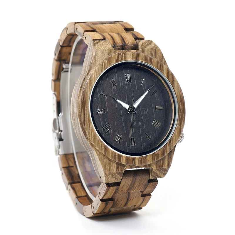BOBO BIRD M30 Classical Zebre Wooden Watch Black Dial Wooden Fashion Clock Quartz Watches Men with Gift Box