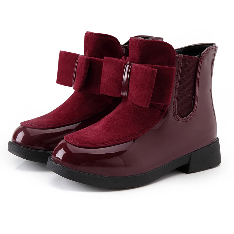 

WENDYWU 2017 NEW autumn and winter boots children's shoes girls bow in the wind with mid-top of the British carved boots