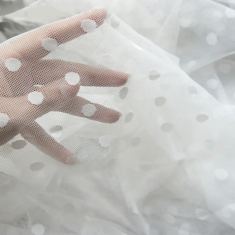 Buy 160cm*91cm Dot Mesh White Black Silk Embroidered