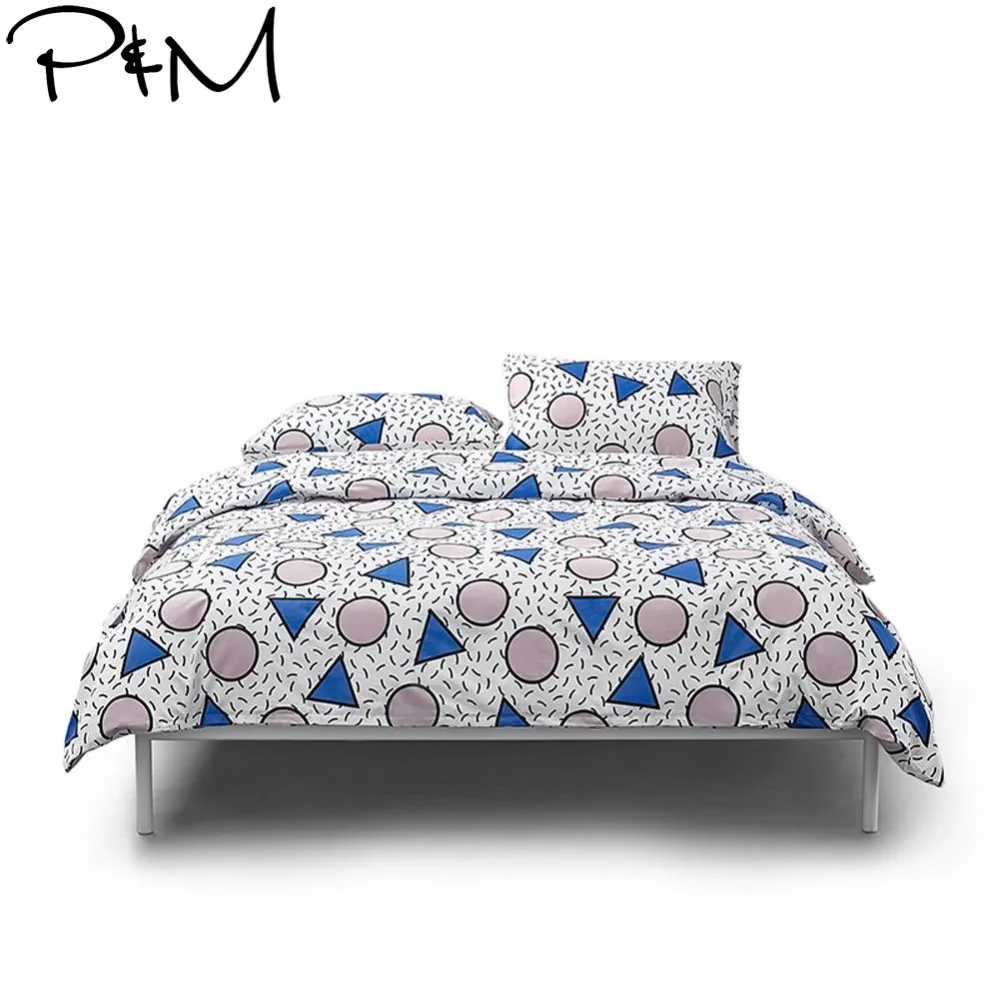 

2019 Papa&Mima Geometric Pink Blue Bedlinens Duvet Cover 3/4 pcs Twin Queen King Bedsheet Soft Cotton Bedding Set Pillowcases