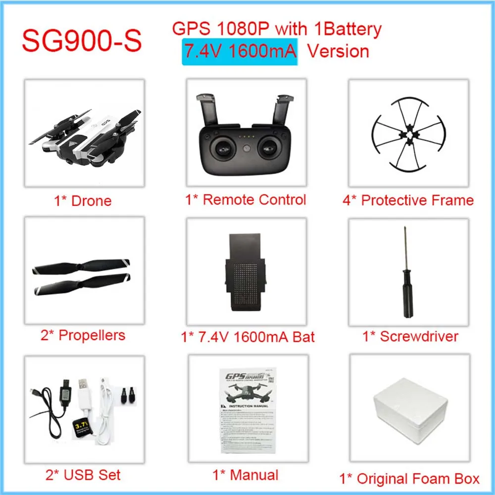 Профессиональный gps Дрон с wifi FPV 1080P 720P HD камера SG900S 20minis Flying Follow Me Hold складной Радиоуправляемый Дрон вертолет - Цвет: White1080p1BFoam