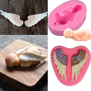 

2PCS/SET Silicone 3D Fondant Sleep Baby Angel Wings Shapes Cake Decorating Tools DIY Resin Clay Soap Molds
