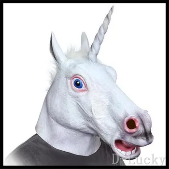 

Hot Sale Halloween Party Cosplay Factory Price Creepy Unicorn Head Latex Mask Halloween Costume Theater Prank Prop Crazy Mask