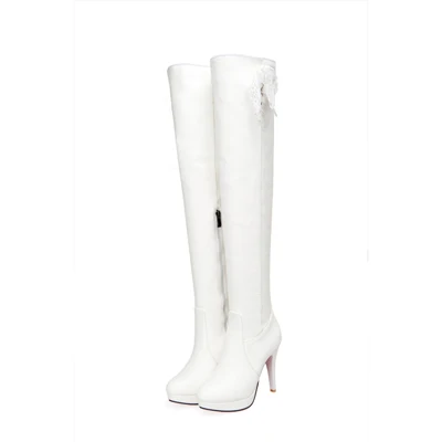 Chainingyee/удобные сапоги до колена В рыцарском стиле с круглым носком женские сапоги для верховой езды на платформе и высоком каблуке на молнии Большие размеры 22-26,5 см - Цвет: white