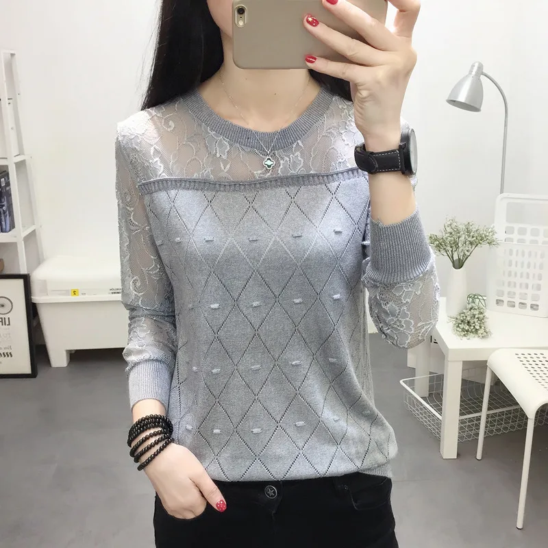 

Summer Autumn Lace Sweater Women 2019 Fashion O-neck Thin Knit Women Sweaters And Pullovers Female Pull Femme Tops