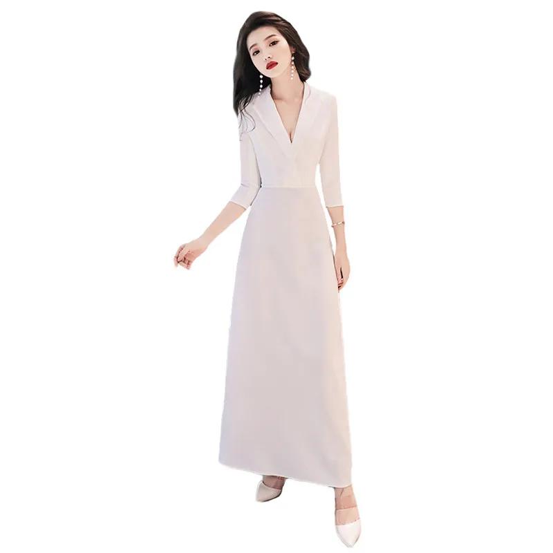 

Party Dress Women White 29 Color XS-2XL Plus Size Ankle-length Dress 2019 New Spring Korean Japan Banquet Host Maxi Dress LD1037