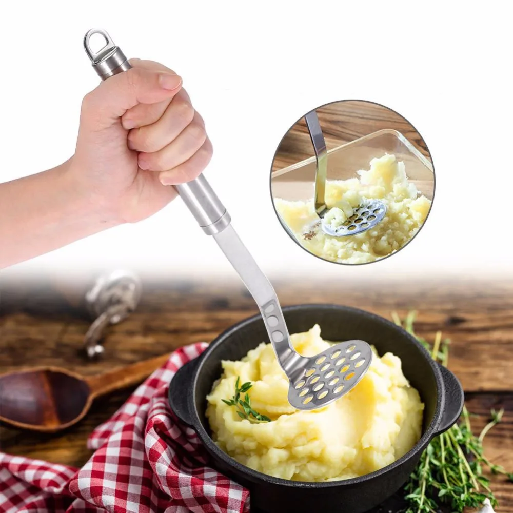 

Stainless Steel Potato Masher With Broad Mashing Plate Pusher For Smooth Mashed Potatoes Fruit Vegetable Tools Press Crusher