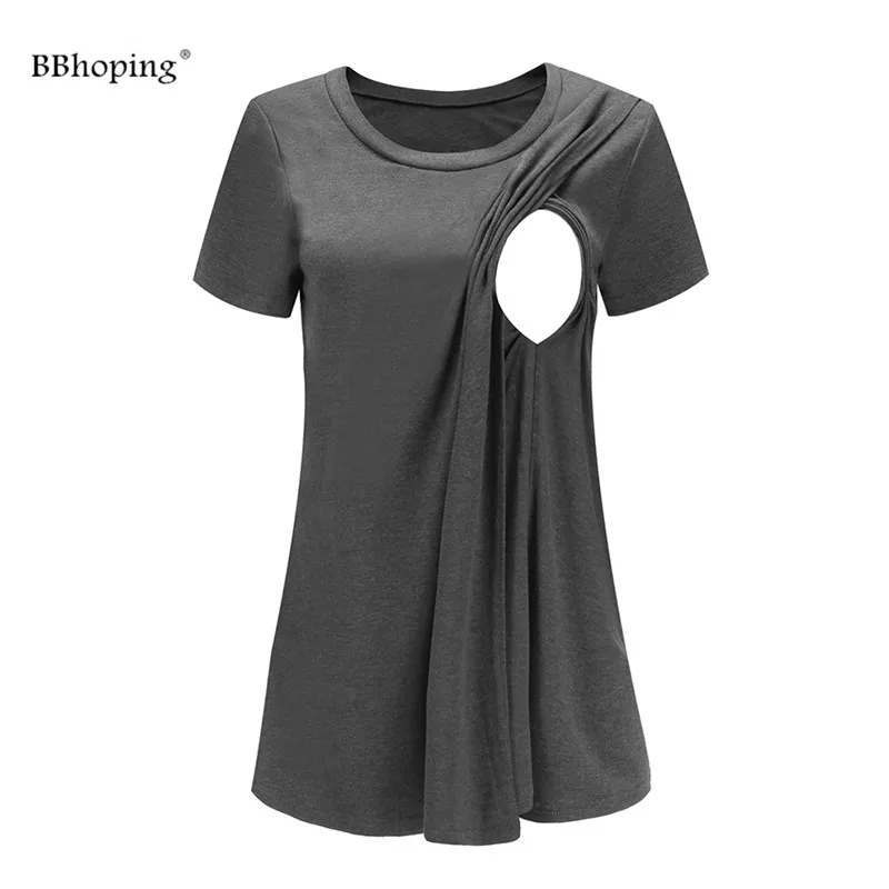 

Women's Short Sleeve Double Layered Nursing Top Maternity Breastfeeding Tunic Casual Soft Cotton Pregnant Mama Clothes Plus Size