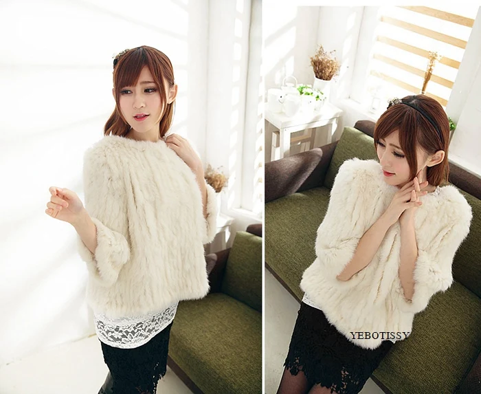 knitted rabbit fur poncho jacket for spring autumn femme (5)