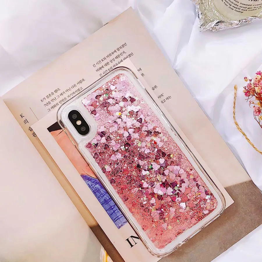 5PCS Love Heart Glitter Phone Case For iphone X XR XS MAX Liquid Quicksand Cover 5 5S SE 6S 6 7 8 Plus Bling Sequins |