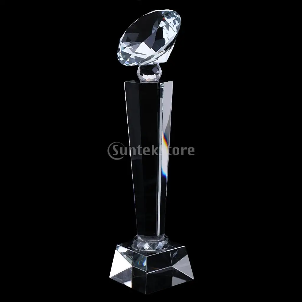 Crystal Quartz 29cm Diamond Tops Trophy Award for Soprts Competition Winner