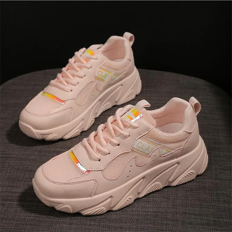 

DIWEINI Women's Chunky Sneakers 2018 Fashion Women Platform Shoes Lace Up Pink Vulcanize Shoes Womens Female Trainers Dad Shoes
