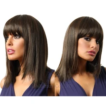 Medium long Straight Hair Wigs Ombre Brown Layered Wigs Kylier Jenner Bob Cut Wig Peruque synthetic Women Afo Americian