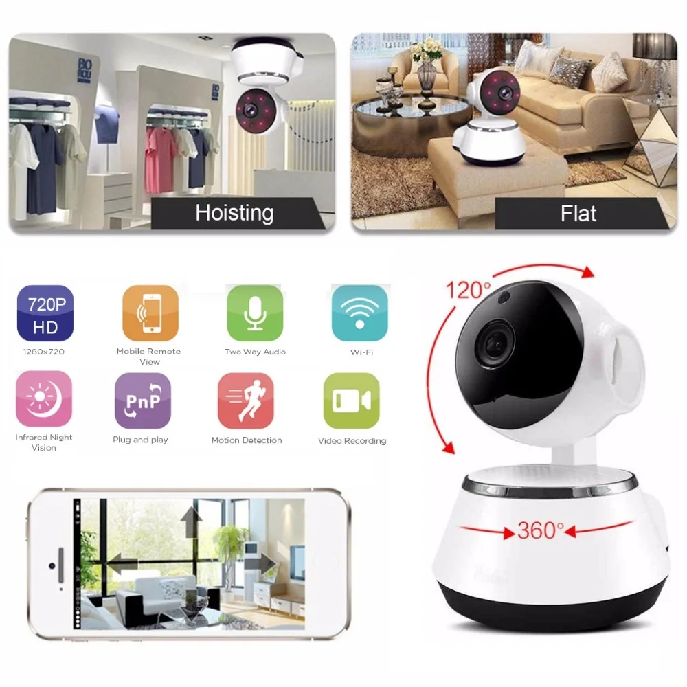 

LESHP Home Security Monitor IP Camera HD Wireless WiFi Camera Surveillance IR Night Vision Baby Monitor With Mic Support TF Card