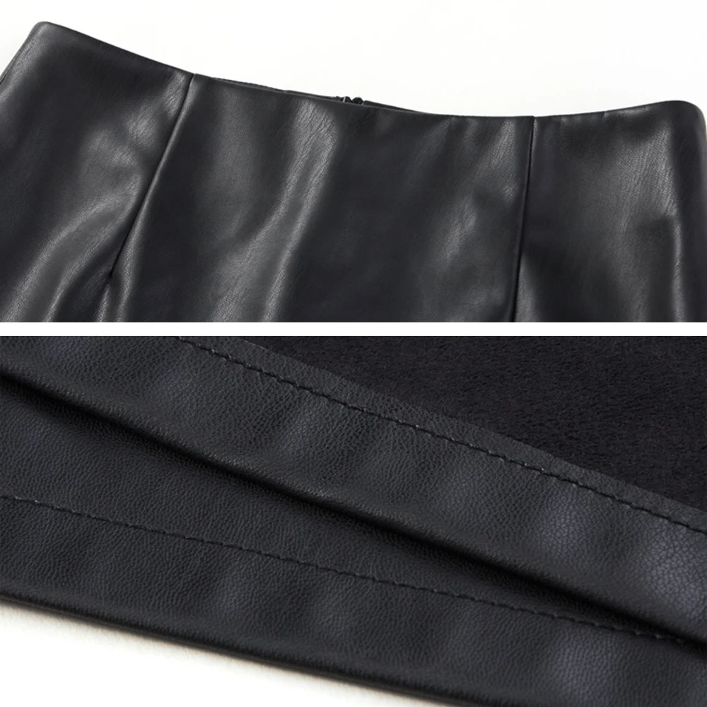 Женская сексуальная кожаная юбка с разрезом, высокая талия, облегающая, облегающая, длина до колена, юбка-карандаш из искусственной кожи, черный цвет, S-XL размер, однотонная модная SMT-A020