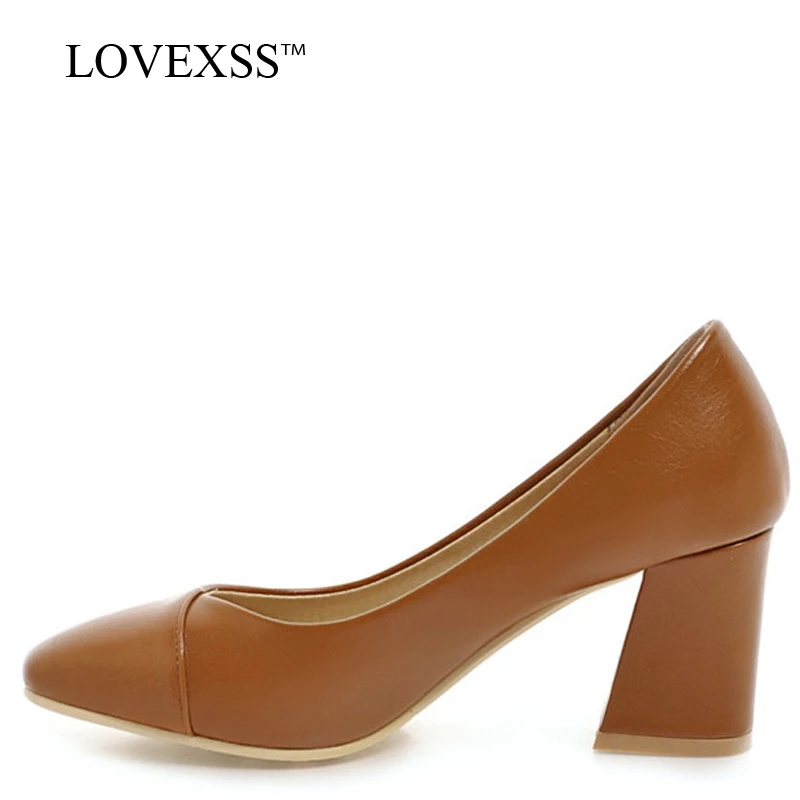 LOVEXSS Woman Patent Leather Shoes Brown Plus Size 33 43 Cheap Pumps