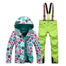 GSOU/Зимний женский лыжный костюм с волнистыми точками зимняя ветрозащитная Водонепроницаемая теплая износостойкая лыжная куртка+ лыжные штаны