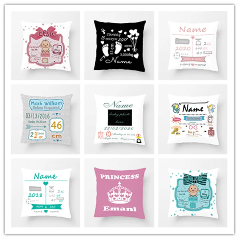 

Customized with Birthday Children Girl Boy Cushion Birth Data Crown Pattern Pillow Decorative Cushion Cover Pillow Case Gift