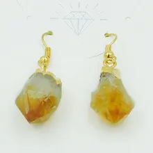 Натуральный желтый гроздь кристаллов кварца ТОЧКА серьги золотое покрытие длиной 20 мм