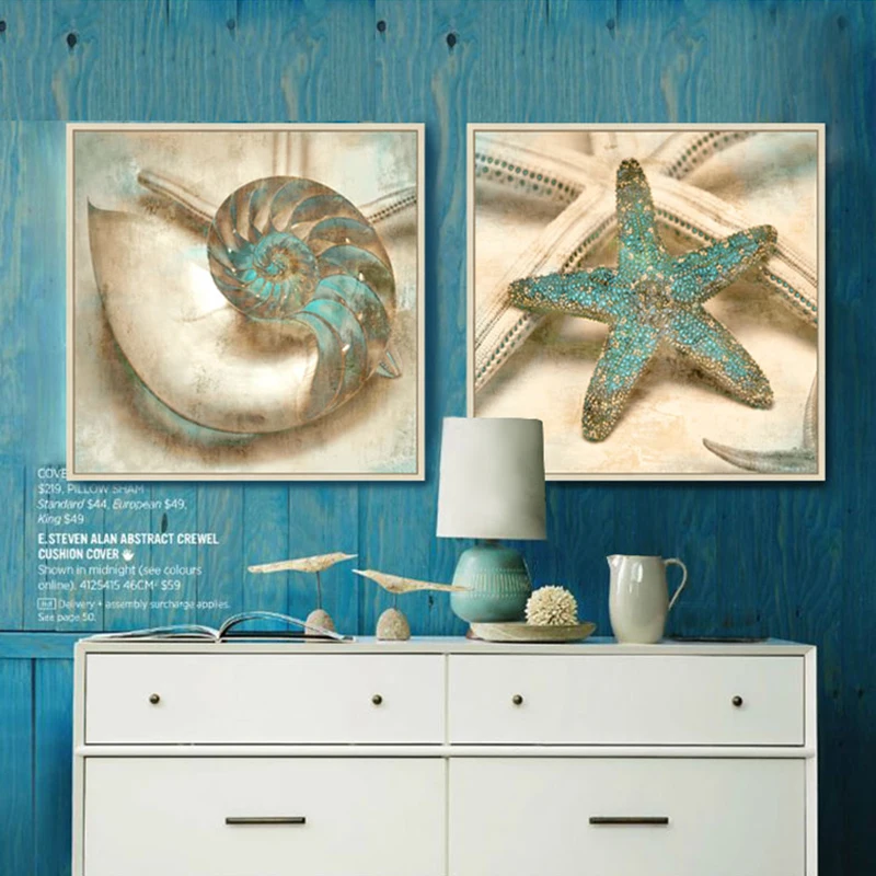 

Marine Life Painting Conch Starfish American retro posters and prints canvas wall art pictures for living room modern Home Decor