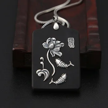 

Wholesale S925 Sterling Silver Fashion Jewelry Lotus Squid Ebony Square Men And Women Sweater Chain Pendant To Send Elders
