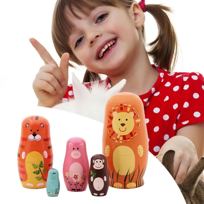 5 шт./компл. милые деревянные животные Краски матрешки куклы русская кукла ручной Краски игрушки украшения дома на день рождения рождественские подарки