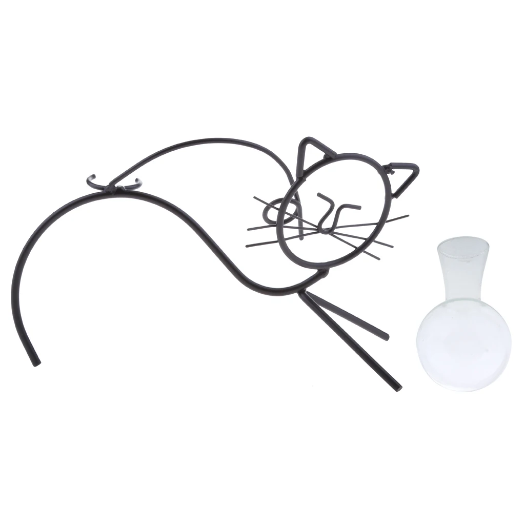 Glass Vase Cat Shape Hydroponic Container Terrarium With Metal Stand Flower Pots for home office house Decoration