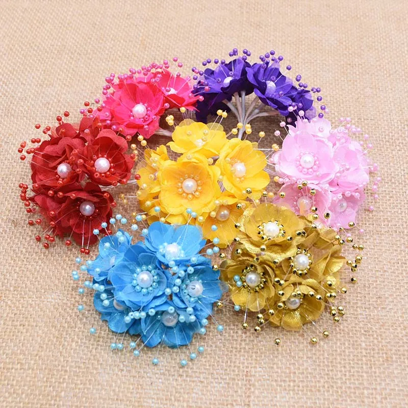 36pcs/lot 3.5cm Artificial Silk Pearl Cherry Flower Bouquet for Wedding Home Decoration DIY Scrapbooking Craft Headdress Flower