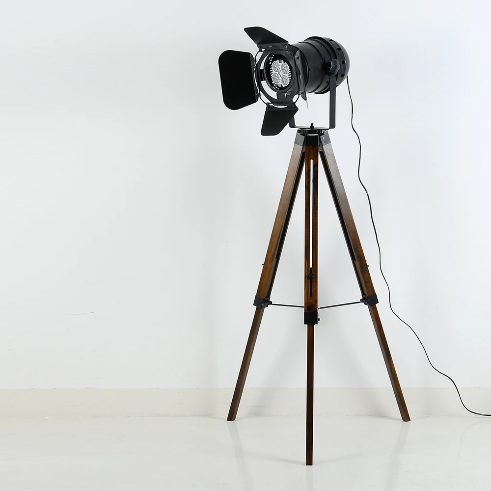 

industrial vintage tripods wood floor loft tripod floor lamps wooden searchlight standing light fixtures standing lamp design