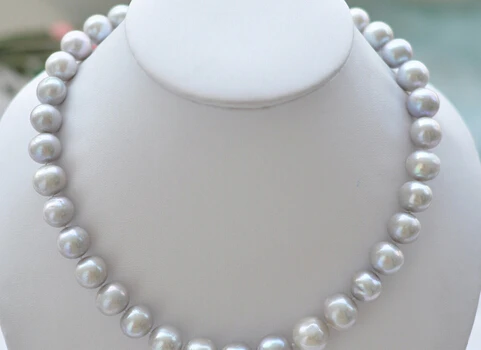 

bjc 0001761 HUGE REAL 12-15mm ROUND GRAY FRESHWATER PEARL NECKLACE