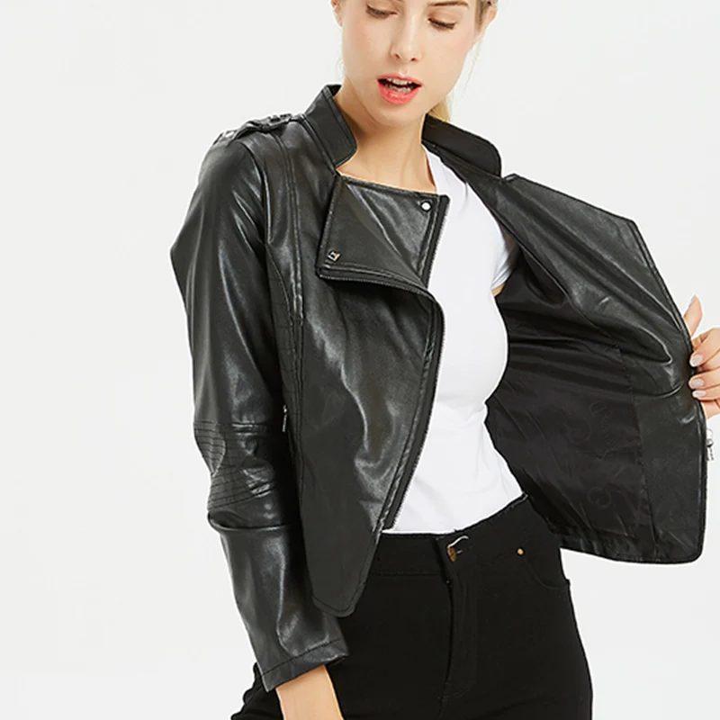 

Chaquetas Mujer 2019 New Women Spring PU Jacket Black Slim Rivet Motorcycle Women's Long Sleeve Streetwear Coats Plus Size 3XL