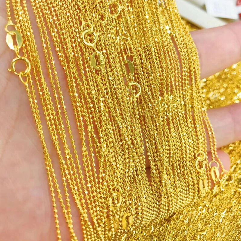 Женское ожерелье из чистого золота 18 К, модное и модное, желтое, белое, розовое, женское, унисекс, цепочка 004