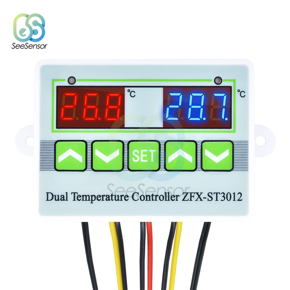 

ST3012 Temperature Controller Dual Digital LED AC 220V 12V 24V Thermometer Thermostat Controller Switch Dual NTC Sensor Probe