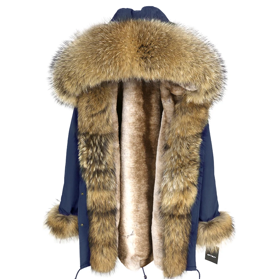 OFTBUY, длинная парка, зимняя куртка, Женское пальто с натуральным мехом, большой воротник из натурального меха енота, капюшон, Толстая теплая подкладка, уличная одежда, бренд Luxuty